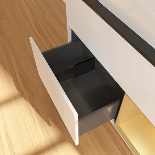 VILLEROY BOCH Toaletní skříňka Finion, s osvětlením, 2 výsuvy, 1000 x 603 x 501 mm, bílý matný lak / zlatý matný lak / černé matné sklo #F662HFMT, obrázek 7