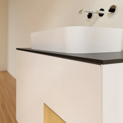 VILLEROY BOCH Toaletní skříňka Finion, s osvětlením, 2 výsuvy, 1000 x 603 x 501 mm, bílý matný lak / zlatý matný lak / černé matné sklo #F662HFMT, obrázek 6