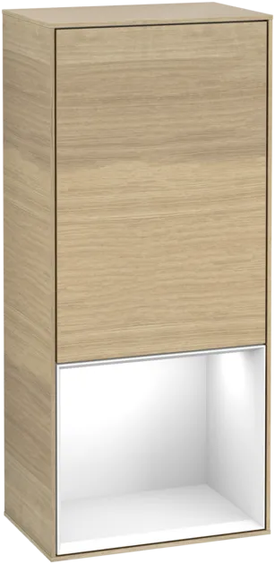 VILLEROY BOCH Boční skříňka Finion, s osvětlením, 1 dvířka, 418 x 936 x 270 mm, dubová dýha / lesklý bílý lak #F540GFPC