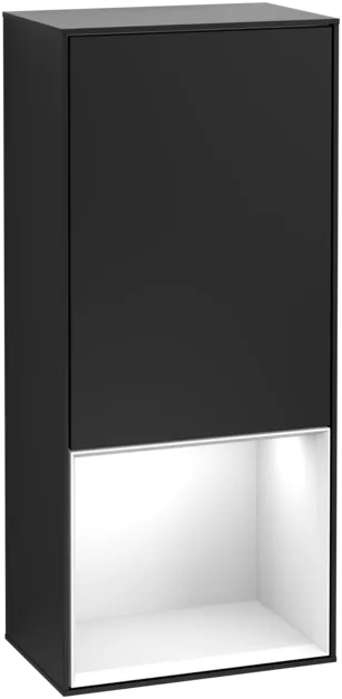 VILLEROY BOCH Boční skříňka Finion, s osvětlením, 1 dveře, 418 x 936 x 270 mm, černý matný lak / lesklý bílý lak #F540GFPD