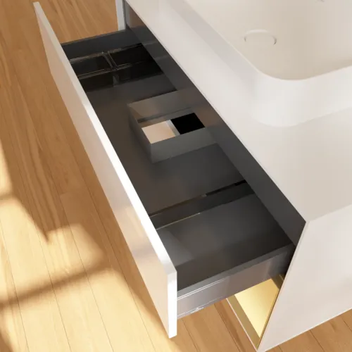 VILLEROY BOCH Toaletní skříňka Finion, s osvětlením, 2 výsuvy, 1000 x 603 x 501 mm, lesklý bílý lak / zlatý matný lak / bílé matné sklo #F661HFGF, obrázek 8