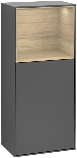 VILLEROY BOCH Boční skříňka Finion, s osvětlením, 1 dvířka, 418 x 936 x 270 mm, antracitový matný lak / dubová dýha #F500PCGK