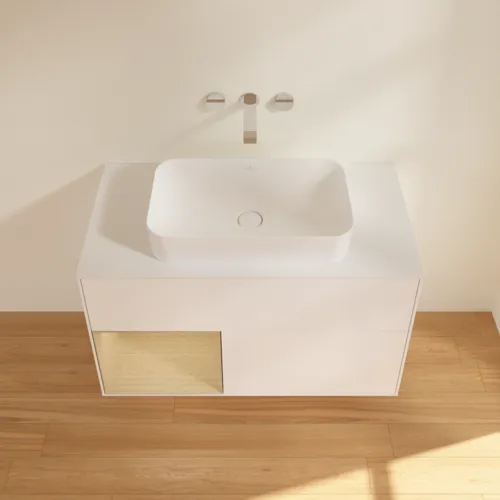 VILLEROY BOCH Toaletní skříňka Finion, s osvětlením, 2 výsuvy, 1000 x 603 x 501 mm, bílý matný lak / dubová dýha / sklo bílé matné #F651PCMT, obrázek 4