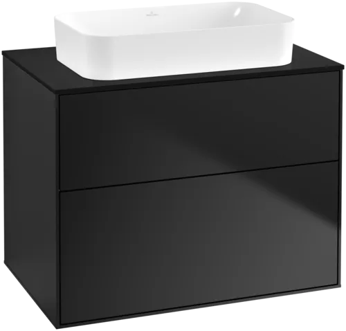 VILLEROY BOCH Toaletní skříňka Finion, 2 výsuvy, 800 x 603 x 501 mm, černý matný lak / černé matné sklo #F63200PD