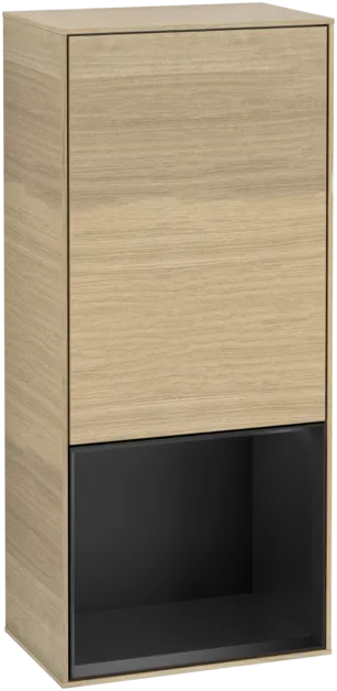 VILLEROY BOCH Boční skříňka Finion, s osvětlením, 1 dvířka, 418 x 936 x 270 mm, dubová dýha / černý matný lak #F540PDPC