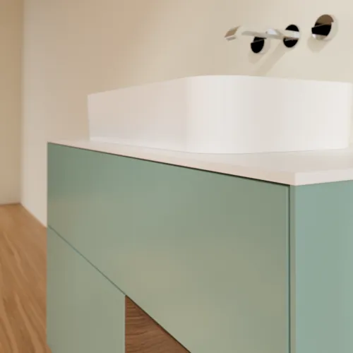 VILLEROY BOCH Toaletní skříňka Finion, s osvětlením, 2 výsuvy, 1000 x 603 x 501 mm, olivový matný lak / ořechová dýha / sklo bílé matné #F661GNGM, obrázek 6