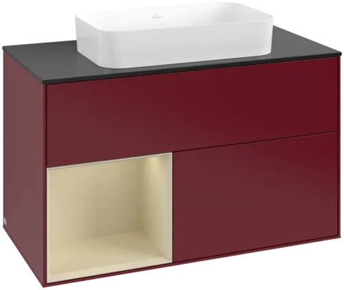 VILLEROY BOCH Toaletní skříňka Finion, s osvětlením, 2 výsuvy, 1000 x 603 x 501 mm, Peony Matt Lacquer / Silk Grey Matt Lacquer / Glass Black Matt #F652HJHB