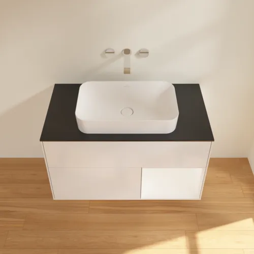 VILLEROY BOCH Umyvadlová skříňka Finion, s osvětlením, 2 výsuvy, 1000 x 603 x 501 mm, lesklý bílý lak / bílý matný lak / černé matné sklo #F662MTGF, obrázek 4