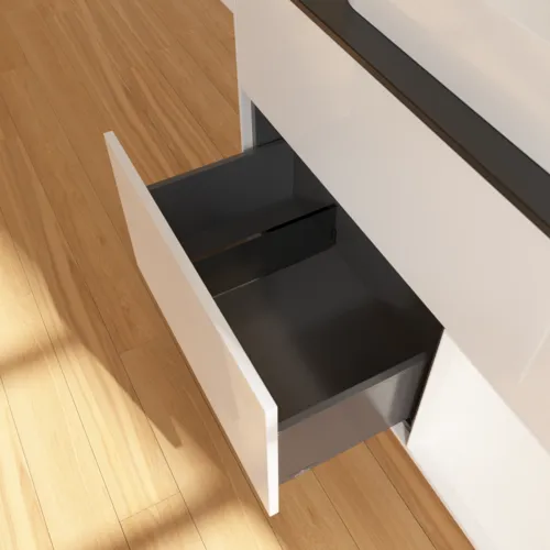 VILLEROY BOCH Umyvadlová skříňka Finion, s osvětlením, 2 výsuvy, 1000 x 603 x 501 mm, lesklý bílý lak / bílý matný lak / černé matné sklo #F662MTGF, obrázek 7