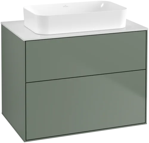 VILLEROY BOCH Toaletní skříňka Finion, 2 výsuvy, 800 x 603 x 501 mm, olivový matný lak / sklo bílé matné #F63100GM