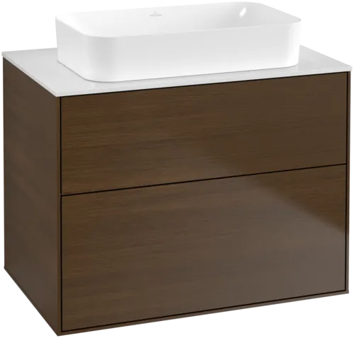 VILLEROY BOCH Toaletní skříňka Finion, 2 výsuvy, 800 x 603 x 501 mm, ořechová dýha / sklo bílé matné #F63100GN