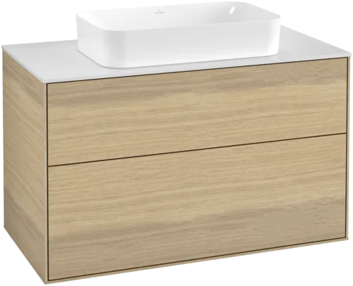 VILLEROY BOCH Toaletní skříňka Finion, 2 výsuvy, 1000 x 603 x 501 mm, dubová dýha / sklo bílé matné #F64100PC