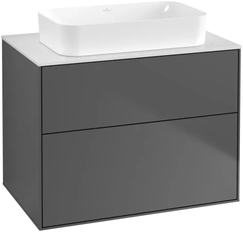 VILLEROY BOCH Toaletní skříňka Finion, 2 výsuvy, 800 x 603 x 501 mm, antracit matný lak / sklo bílé matné #F63100GK