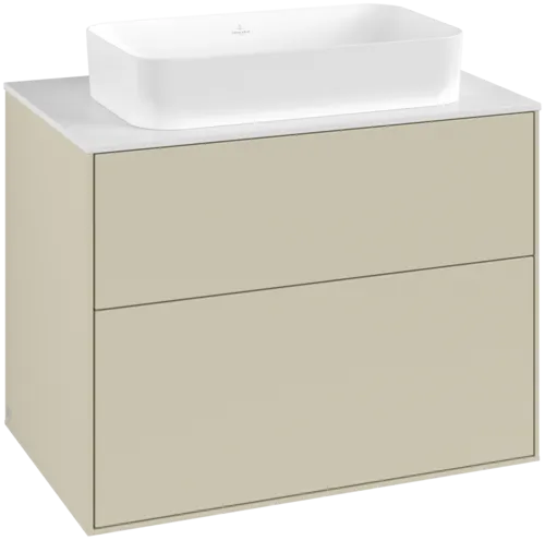 VILLEROY BOCH Toaletní skříňka Finion, 2 výsuvy, 800 x 603 x 501 mm, hedvábně šedý matný lak / sklo bílé matné #F63100HJ