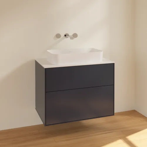 VILLEROY BOCH Toaletní skříňka Finion, 2 výsuvy, 800 x 603 x 501 mm, půlnočně modrý matný lak / bílé matné sklo #F63100HG, obrázek 2