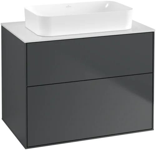 VILLEROY BOCH Toaletní skříňka Finion, 2 výsuvy, 800 x 603 x 501 mm, půlnočně modrý matný lak / bílé matné sklo #F63100HG