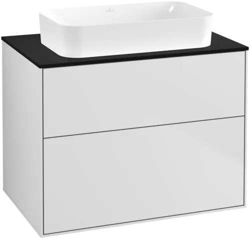 VILLEROY BOCH Toaletní skříňka Finion, 2 výsuvy, 800 x 603 x 501 mm, bílý matný lak / černé matné sklo #F63200MT