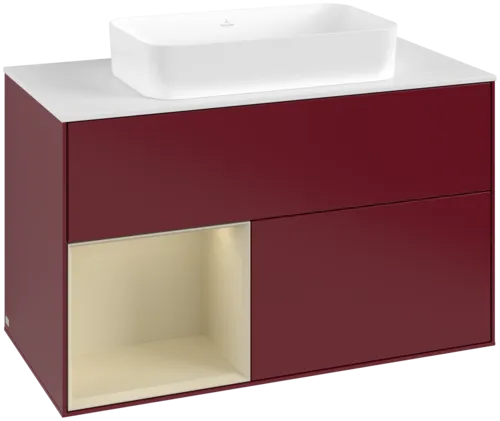 VILLEROY BOCH Toaletní skříňka Finion, s osvětlením, 2 výsuvy, 1000 x 603 x 501 mm, Peony Matt Lacquer / Silk Grey Matt Lacquer / Glass White Matt #F651HJHB