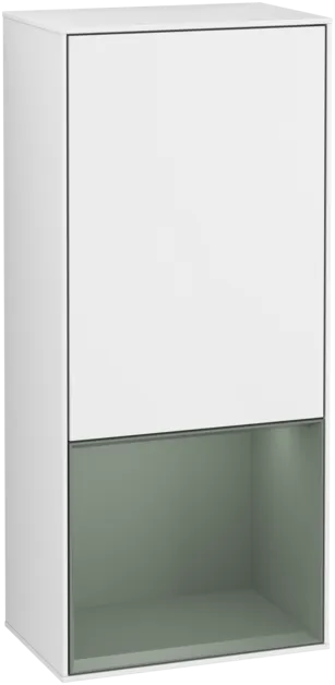 VILLEROY BOCH Boční skříňka Finion, s osvětlením, 1 dveře, 418 x 936 x 270 mm, lesklý bílý lak / olivově matný lak #F540GMGF