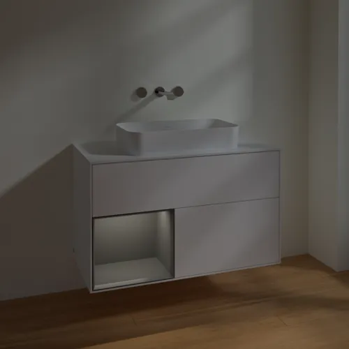 VILLEROY BOCH Toaletní skříňka Finion, s osvětlením, 2 výsuvy, 1000 x 603 x 501 mm, bílý matný lak / antracitový matný lak / bílé matné sklo #F651GKMT, obrázek 5