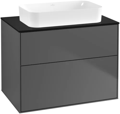 VILLEROY BOCH Toaletní skříňka Finion, 2 výsuvy, 800 x 603 x 501 mm, antracitový matný lak / černé matné sklo #F63200GK