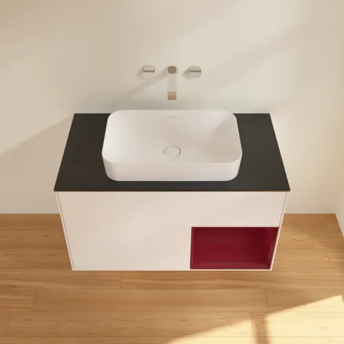 VILLEROY BOCH Toaletní skříňka Finion, s osvětlením, 2 výsuvy, 1000 x 603 x 501 mm, bílý matný lak / pivoňkový matný lak / černé matné sklo #F662HBMT, obrázek 4
