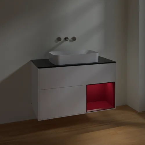 VILLEROY BOCH Toaletní skříňka Finion, s osvětlením, 2 výsuvy, 1000 x 603 x 501 mm, bílý matný lak / pivoňkový matný lak / černé matné sklo #F662HBMT, obrázek 5
