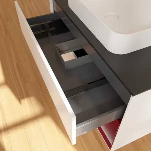 VILLEROY BOCH Toaletní skříňka Finion, s osvětlením, 2 výsuvy, 1000 x 603 x 501 mm, bílý matný lak / pivoňkový matný lak / černé matné sklo #F662HBMT, obrázek 8