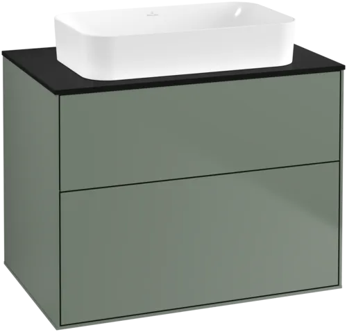 VILLEROY BOCH Toaletní skříňka Finion, 2 výsuvy, 800 x 603 x 501 mm, olivově matný lak / sklo černé matné #F63200GM