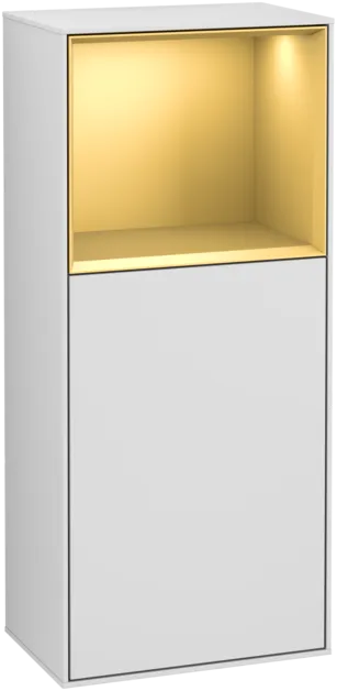 VILLEROY BOCH Boční skříňka Finion, s osvětlením, 1 dveře, 418 x 936 x 270 mm, bílý matný lak / zlatý matný lak #F510HFMT