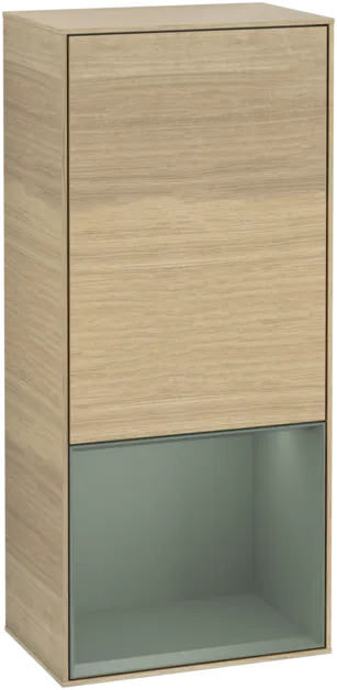 VILLEROY BOCH Boční skříňka Finion, s osvětlením, 1 dvířka, 418 x 936 x 270 mm, dubová dýha / olivově matný lak #F550GMPC