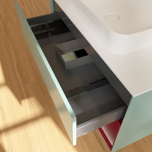 VILLEROY BOCH Toaletní skříňka Finion, s osvětlením, 2 výsuvy, 1000 x 603 x 501 mm, olivový matný lak / pivoňkový matný lak / bílé matné sklo #F661HBGM, obrázek 8