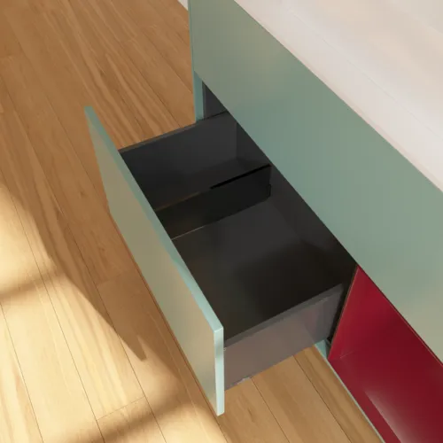 VILLEROY BOCH Toaletní skříňka Finion, s osvětlením, 2 výsuvy, 1000 x 603 x 501 mm, olivový matný lak / pivoňkový matný lak / bílé matné sklo #F661HBGM, obrázek 7