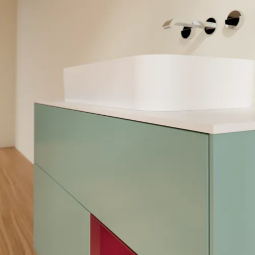 VILLEROY BOCH Toaletní skříňka Finion, s osvětlením, 2 výsuvy, 1000 x 603 x 501 mm, olivový matný lak / pivoňkový matný lak / bílé matné sklo #F661HBGM, obrázek 6
