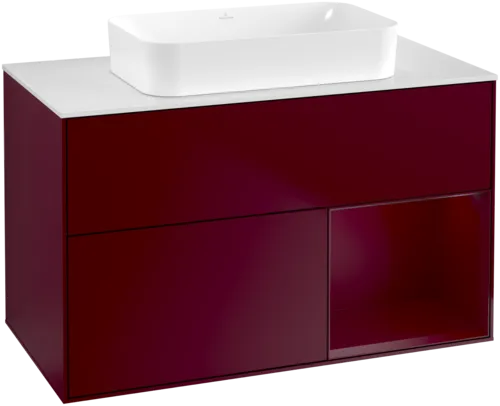 VILLEROY BOCH Toaletní skříňka Finion, s osvětlením, 2 výsuvy, 1000 x 603 x 501 mm, Peony Matt Lacquer / Peony Matt Lacquer / Glass White Matt #F661HBHB