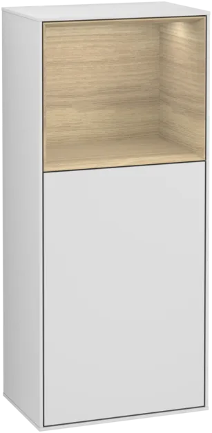 VILLEROY BOCH Boční skříňka Finion, s osvětlením, 1 dvířka, 418 x 936 x 270 mm, bílý matný lak / dubová dýha #F510PCMT