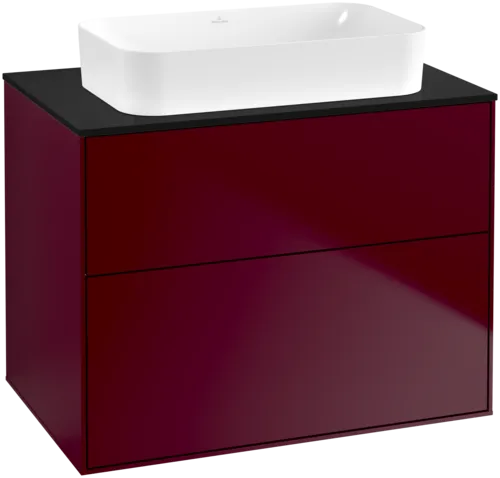 VILLEROY BOCH Toaletní skříňka Finion, 2 výsuvy, 800 x 603 x 501 mm, matný lak Peony / černé matné sklo #F63200HB