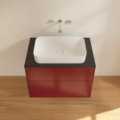 VILLEROY BOCH Toaletní skříňka Finion, 2 výsuvy, 800 x 603 x 501 mm, matný lak Peony / černé matné sklo #F63200HB, obrázek 4