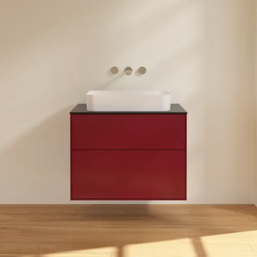 VILLEROY BOCH Toaletní skříňka Finion, 2 výsuvy, 800 x 603 x 501 mm, matný lak Peony / černé matné sklo #F63200HB, obrázek 3