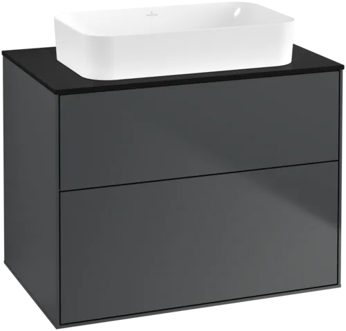 VILLEROY BOCH Toaletní skříňka Finion, 2 výsuvy, 800 x 603 x 501 mm, půlnočně modrý matný lak / černé matné sklo #F63200HG
