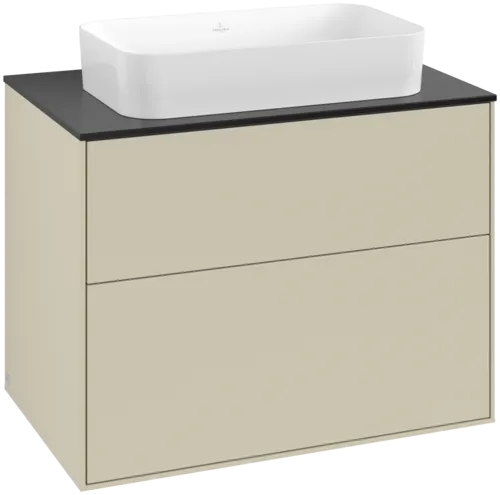 VILLEROY BOCH Toaletní skříňka Finion, 2 výsuvy, 800 x 603 x 501 mm, hedvábně šedý matný lak / černé matné sklo #F63200HJ