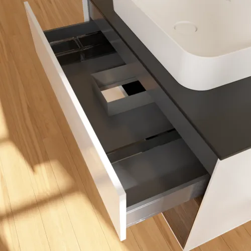 VILLEROY BOCH Toaletní skříňka Finion, s osvětlením, 2 výsuvy, 1000 x 603 x 501 mm, lesklý bílý lak / ořechová dýha / černé matné sklo #F662GNGF, obrázek 8