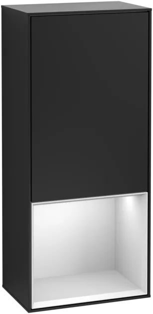 VILLEROY BOCH Boční skříňka Finion, s osvětlením, 1 dveře, 418 x 936 x 270 mm, černý matný lak / bílý matný lak #F550MTPD