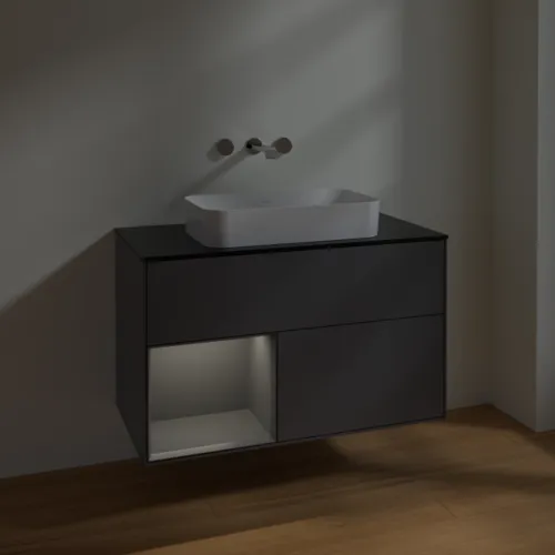 VILLEROY BOCH Toaletní skříňka Finion, s osvětlením, 2 výsuvy, 1000 x 603 x 501 mm, antracit matný lak / antracit matný lak / sklo černé matné #F652GKGK, obrázek 5