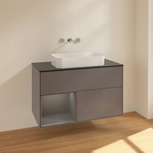 VILLEROY BOCH Toaletní skříňka Finion, s osvětlením, 2 výsuvy, 1000 x 603 x 501 mm, antracit matný lak / antracit matný lak / sklo černé matné #F652GKGK, obrázek 2