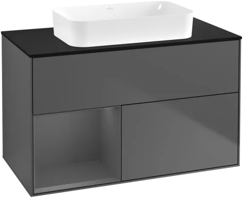 VILLEROY BOCH Toaletní skříňka Finion, s osvětlením, 2 výsuvy, 1000 x 603 x 501 mm, antracit matný lak / antracit matný lak / sklo černé matné #F652GKGK