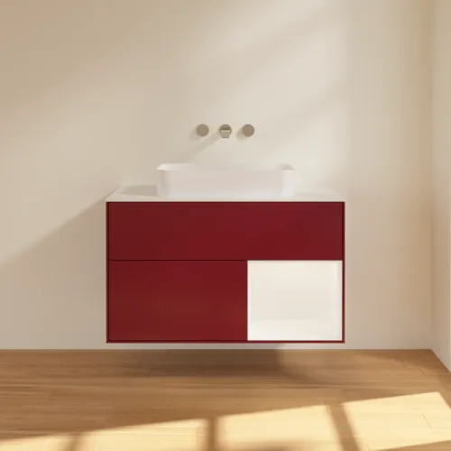 VILLEROY BOCH Toaletní skříňka Finion, s osvětlením, 2 výsuvy, 1000 x 603 x 501 mm, Peony Matt Lacquer / White Matt Lacquer / Glass White Matt #F661MTHB, obrázek 3