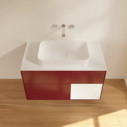 VILLEROY BOCH Toaletní skříňka Finion, s osvětlením, 2 výsuvy, 1000 x 603 x 501 mm, Peony Matt Lacquer / White Matt Lacquer / Glass White Matt #F661MTHB, obrázek 4