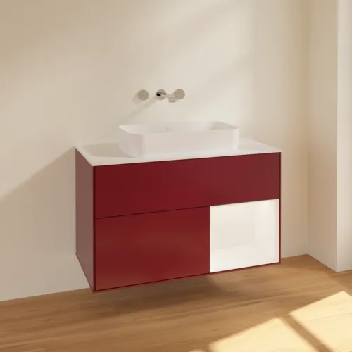 VILLEROY BOCH Toaletní skříňka Finion, s osvětlením, 2 výsuvy, 1000 x 603 x 501 mm, Peony Matt Lacquer / White Matt Lacquer / Glass White Matt #F661MTHB, obrázek 2