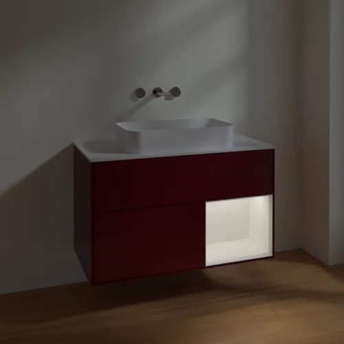 VILLEROY BOCH Toaletní skříňka Finion, s osvětlením, 2 výsuvy, 1000 x 603 x 501 mm, Peony Matt Lacquer / White Matt Lacquer / Glass White Matt #F661MTHB, obrázek 5